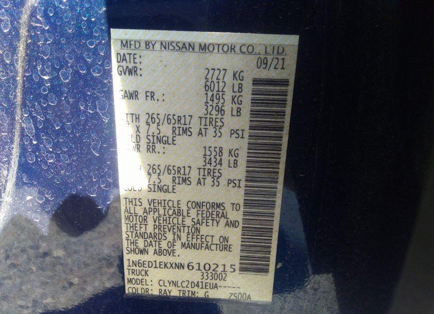 Photo 9 of 2022 Nissan Frontier SV 4X4 (VIN 1N6ED1EKXNN610215)