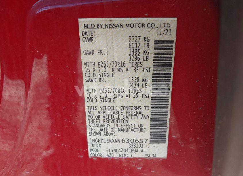 Photo 9 of 2022 Nissan Frontier S 4X4 (VIN 1N6ED1EKXNN630657)