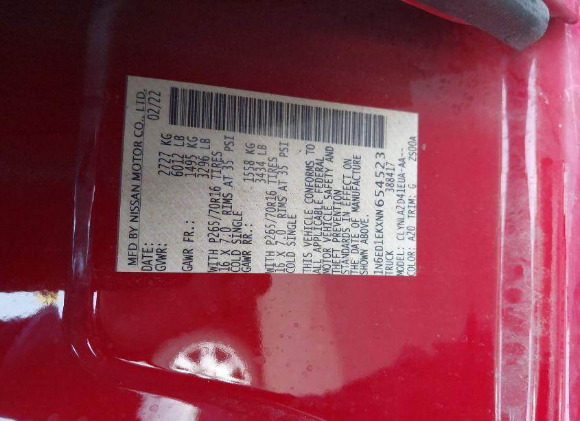 Photo 9 of 2022 Nissan Frontier S 4X4 (VIN 1N6ED1EKXNN654523)