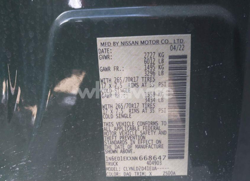 Photo 9 of 2022 Nissan Frontier PRO-4X 4X4 (VIN 1N6ED1EKXNN668647)