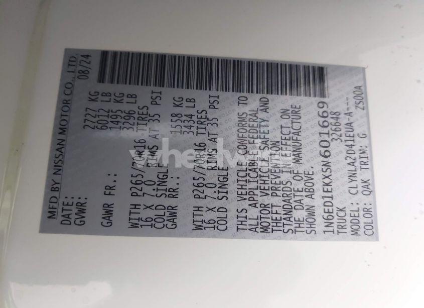 Photo 9 of 2025 Nissan Frontier S 4X4 (VIN 1N6ED1EKXSN601669)