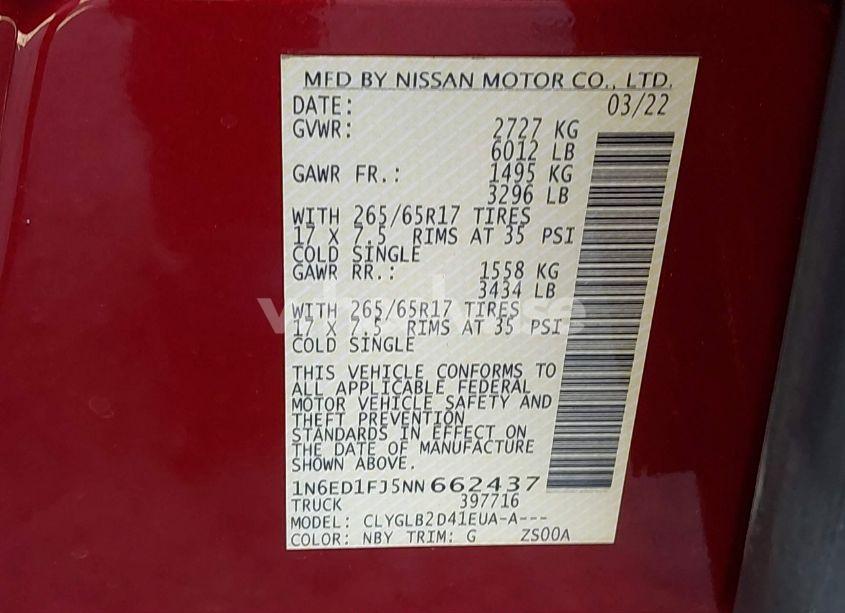 Photo 9 of 2022 Nissan Frontier LONG BED SV 4X2 (VIN 1N6ED1FJ5NN662437)