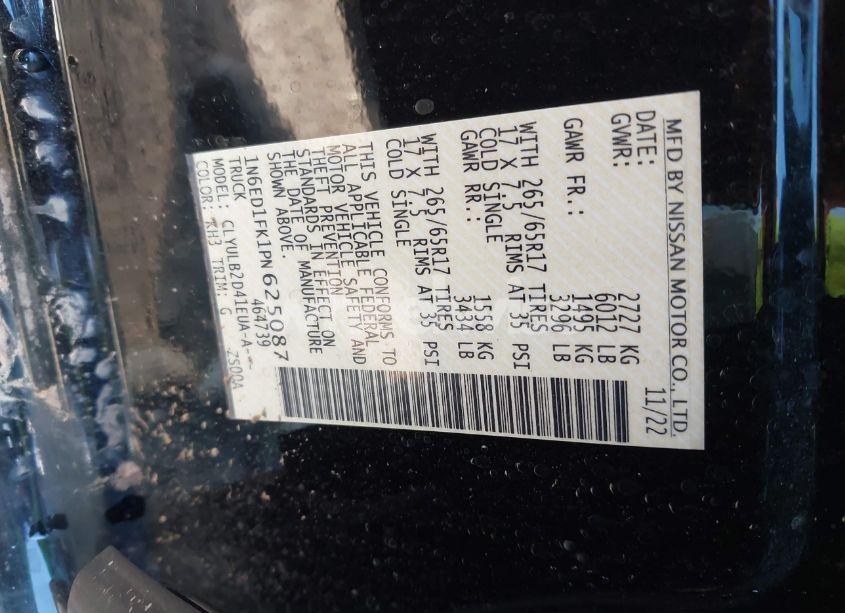 Photo 9 of 2023 Nissan Frontier LONG BED SV 4X4 (VIN 1N6ED1FK1PN625087)