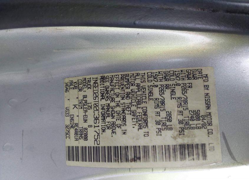 Photo 9 of 2002 Nissan Frontier DESERT RUNNER XE-V6 (VIN 1N6ED26T02C361752)