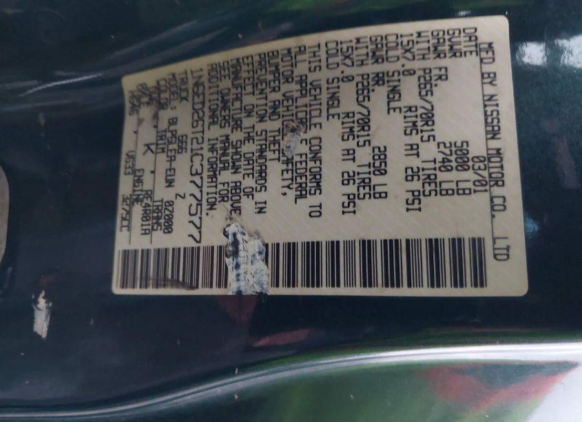 Photo 9 of 2001 Nissan Frontier DESERT RUNNER XE-V6 (VIN 1N6ED26T21C377577)