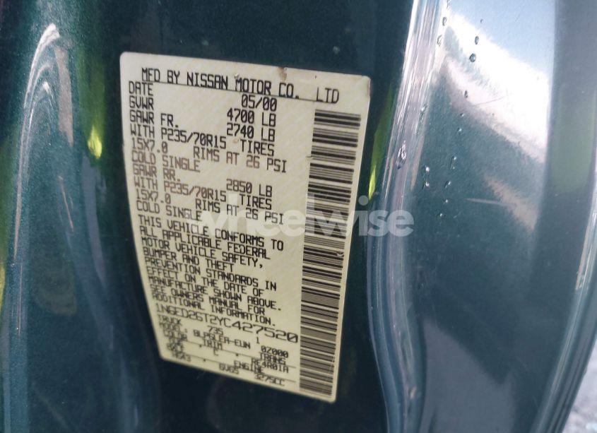 Photo 9 of 2000 Nissan Frontier DESERT RUNNER SE-V6/DESERT RUNNER XE-V6 (VIN 1N6ED26T2YC427520)