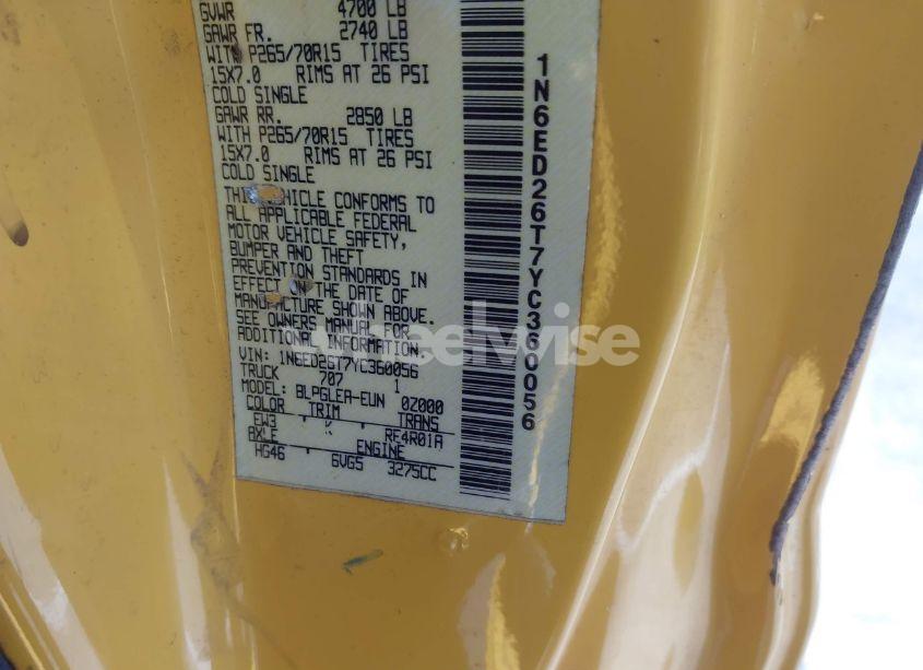 Photo 9 of 2000 Nissan Frontier DESERT RUNNER SE-V6/DESERT RUNNER XE-V6 (VIN 1N6ED26T7YC360056)