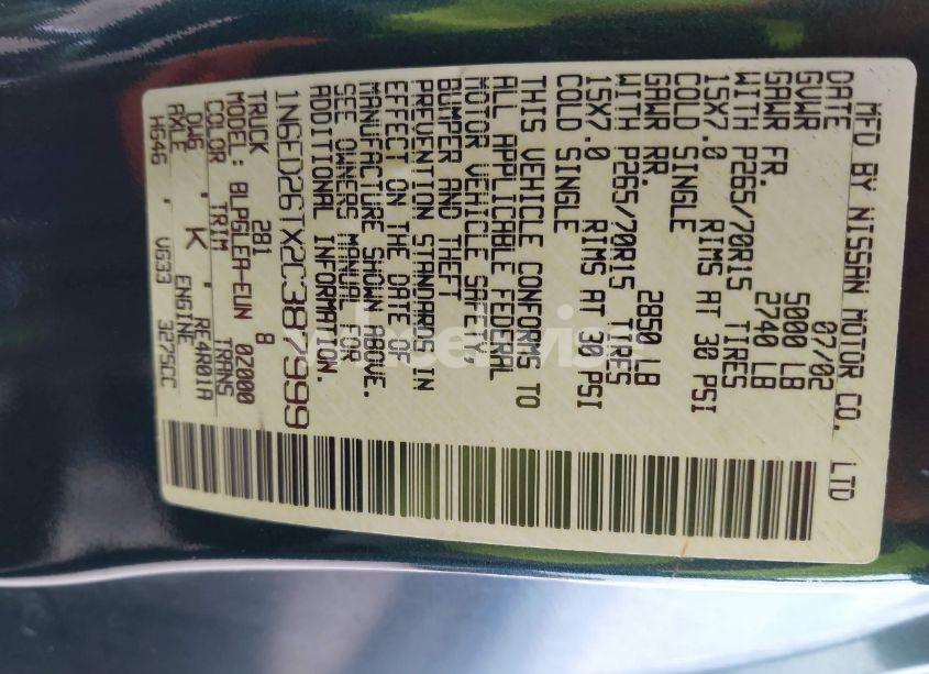 Photo 9 of 2002 Nissan Frontier DESERT RUNNER XE-V6 (VIN 1N6ED26TX2C387999)