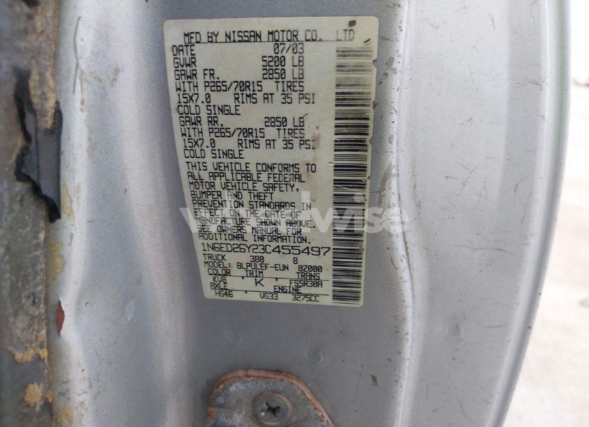 Photo 9 of 2003 Nissan Frontier XE-V6 (VIN 1N6ED26Y23C455497)