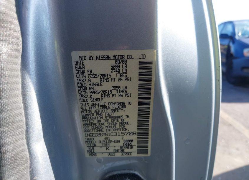 Photo 9 of 2001 Nissan Frontier XE-V6 (VIN 1N6ED26Y61C315708)