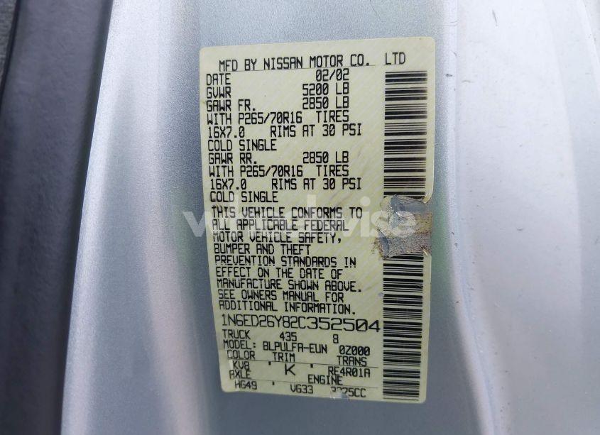 Photo 9 of 2002 Nissan Frontier SE-V6 (VIN 1N6ED26Y82C352504)