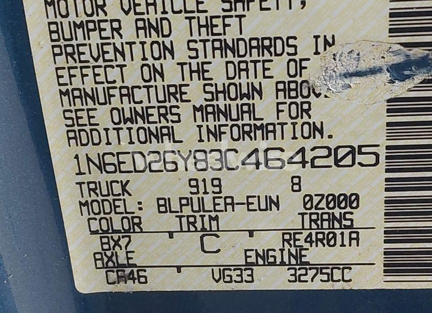 Photo 9 of 2003 Nissan Frontier XE-V6 (VIN 1N6ED26Y83C464205)