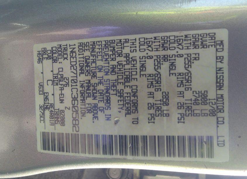 Photo 9 of 2001 Nissan Frontier SE-V6 (VIN 1N6ED27T01C360582)