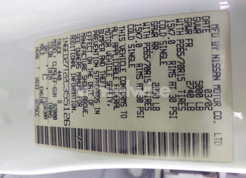 Photo 9 of 2002 Nissan Frontier XE-V6 (VIN 1N6ED27T22C355126)