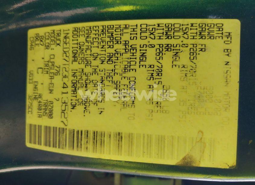 Photo 9 of 2003 Nissan Frontier XE-V6 (VIN 1N6ED27T23C413527)