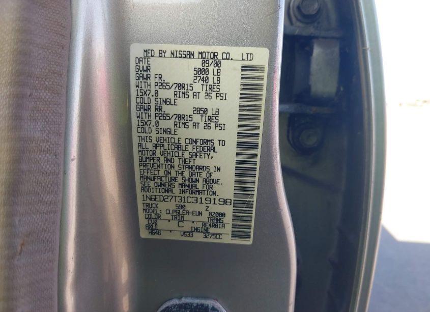 Photo 9 of 2001 Nissan Frontier XE-V6 (VIN 1N6ED27T31C319198)