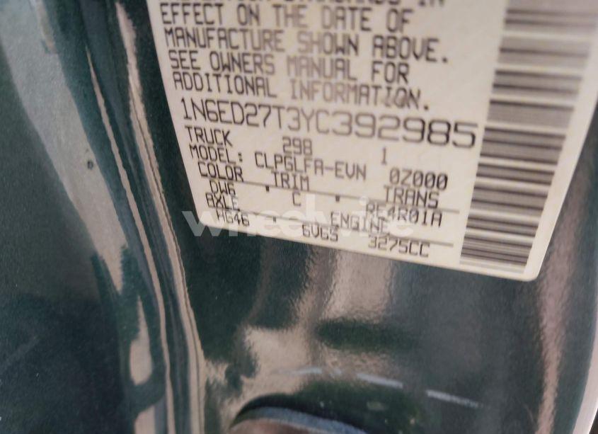 Photo 9 of 2000 Nissan Frontier SE-V6/XE-V6 (VIN 1N6ED27T3YC392985)