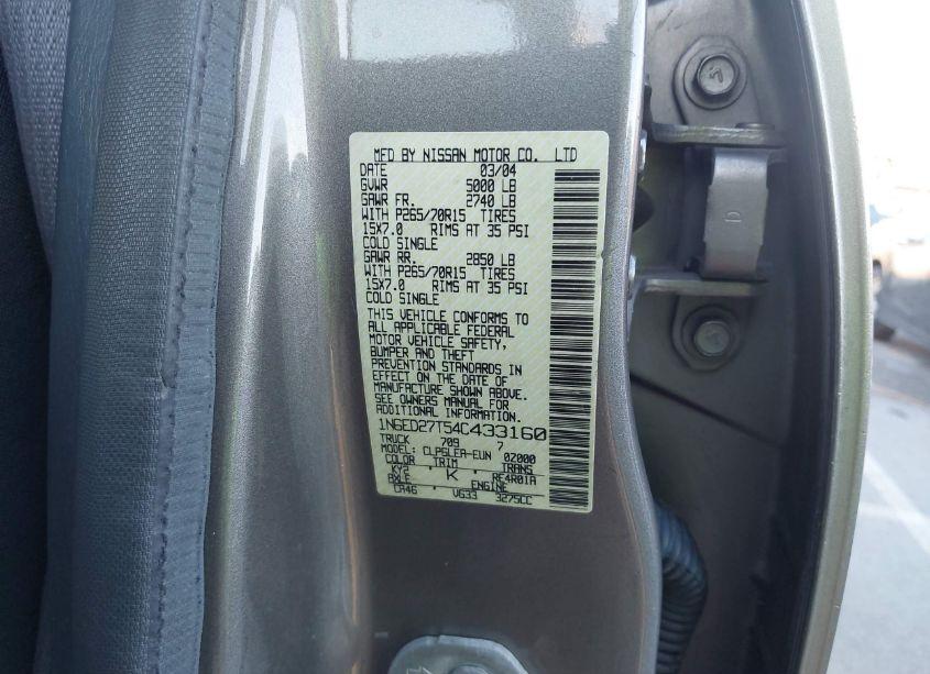Photo 9 of 2004 Nissan Frontier XE-V6 (VIN 1N6ED27T54C433160)