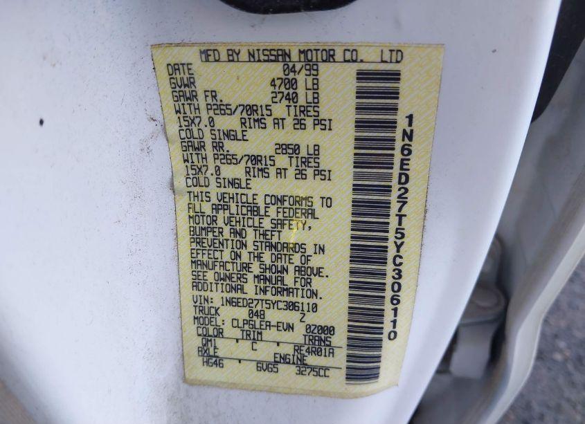 Photo 9 of 2000 Nissan Frontier SE-V6/XE-V6 (VIN 1N6ED27T5YC306110)