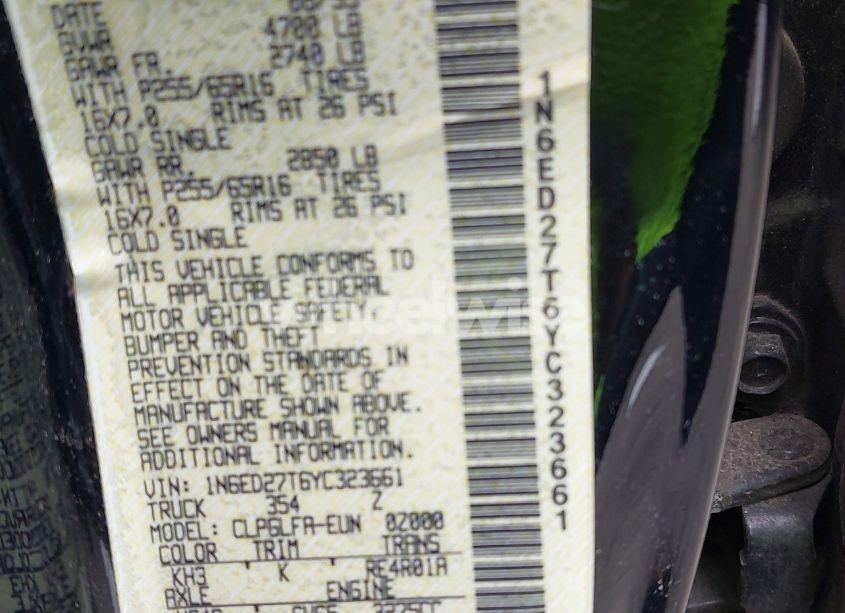 Photo 9 of 2000 Nissan Frontier SE-V6/XE-V6 (VIN 1N6ED27T6YC323661)