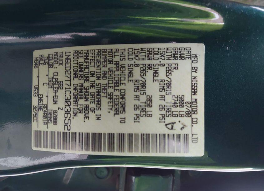 Photo 9 of 2001 Nissan Frontier XE-V6 (VIN 1N6ED27T71C303652)