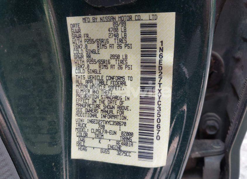 Photo 9 of 2000 Nissan Frontier 2WD SE-V6/XE/XE-V6 (VIN 1N6ED27TXYC350670)