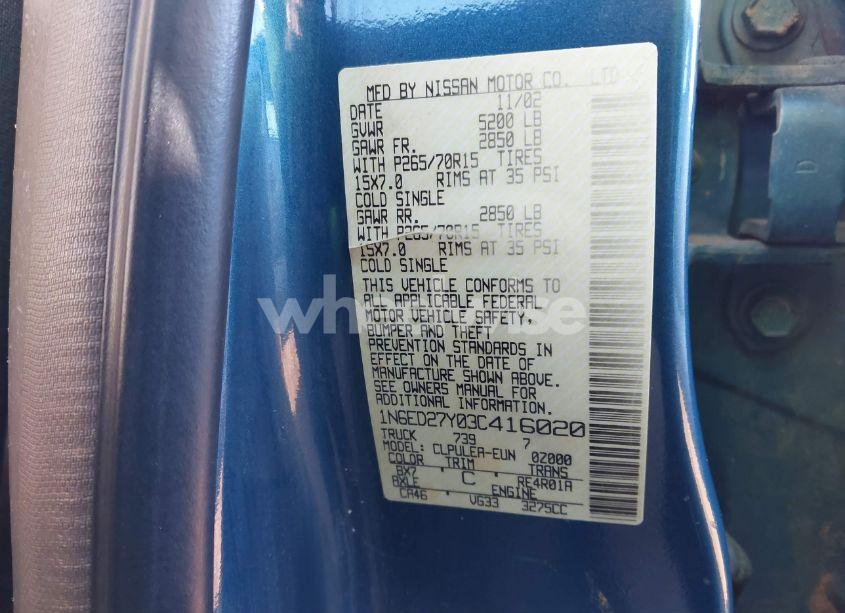 Photo 9 of 2003 Nissan Frontier XE-V6 (VIN 1N6ED27Y03C416020)