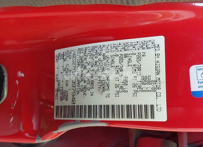 Photo 9 of 2000 Nissan Frontier SE-V6/XE-V6 (VIN 1N6ED27Y1YC397940)