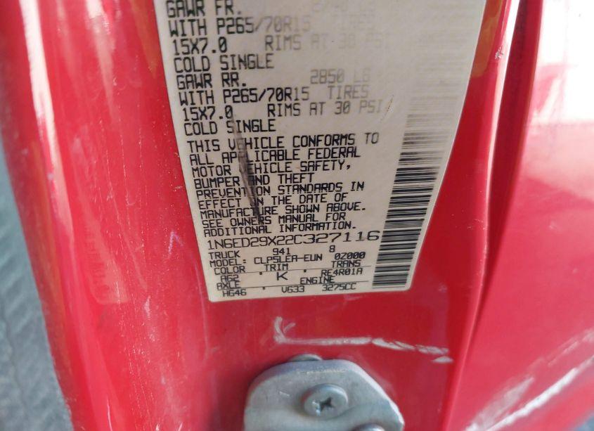 Photo 9 of 2002 Nissan Frontier XE-V6 (VIN 1N6ED29X22C327116)