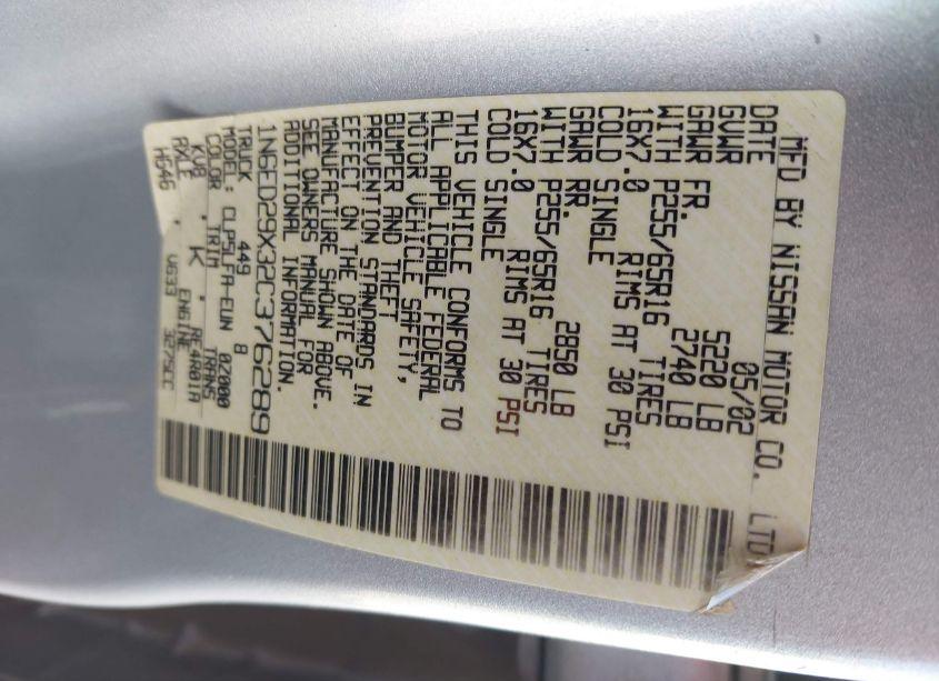 Photo 9 of 2002 Nissan Frontier SE-V6 (VIN 1N6ED29X32C376289)