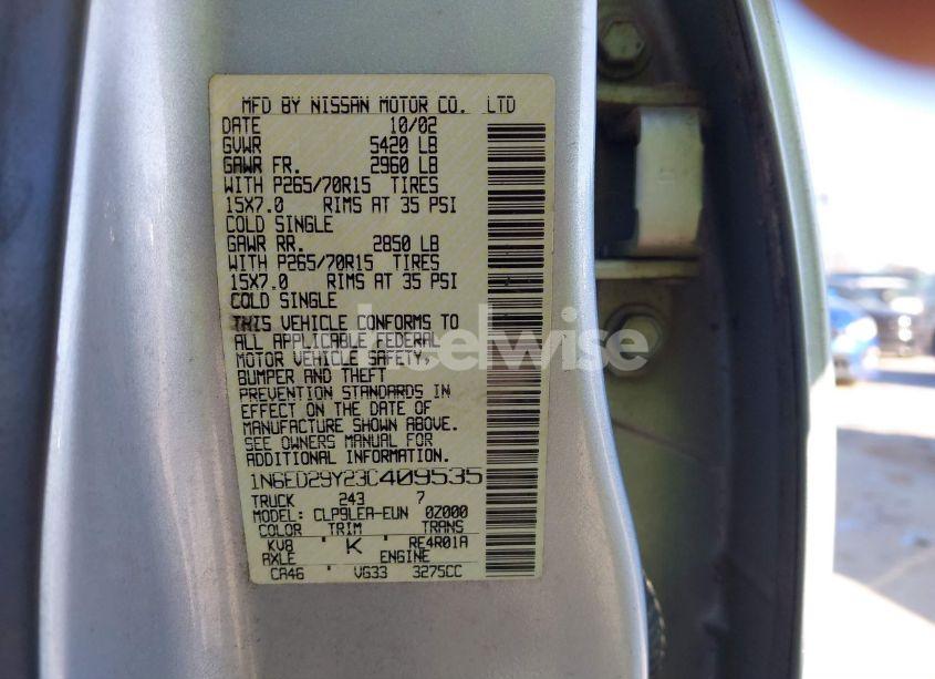 Photo 9 of 2003 Nissan Frontier XE-V6 (VIN 1N6ED29Y23C409535)