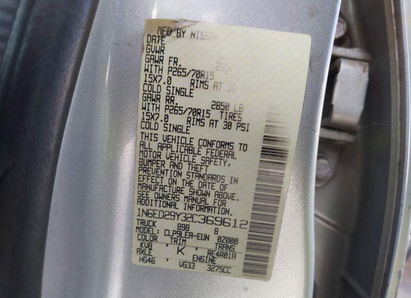 Photo 9 of 2002 Nissan Frontier XE-V6 (VIN 1N6ED29Y32C369612)