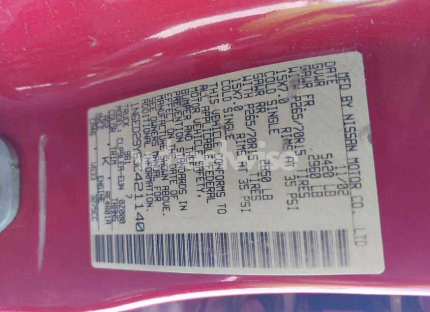 Photo 9 of 2003 Nissan Frontier XE-V6 (VIN 1N6ED29Y63C421140)