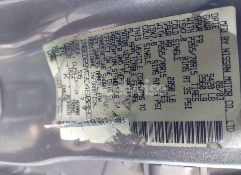 Photo 9 of 2003 Nissan Frontier XE-V6 (VIN 1N6ED29Y63C460293)