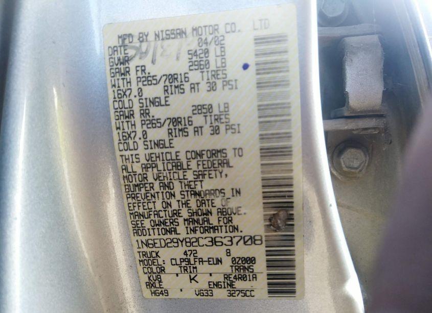 Photo 9 of 2002 Nissan Frontier SE-V6 (VIN 1N6ED29Y82C363708)