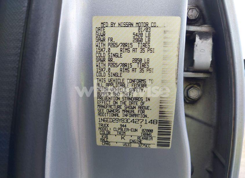 Photo 9 of 2003 Nissan Frontier XE-V6 (VIN 1N6ED29Y83C427148)