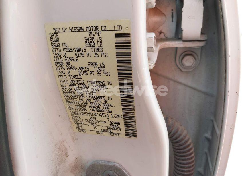 Photo 9 of 2003 Nissan Frontier XE-V6 (VIN 1N6ED29Y83C451126)