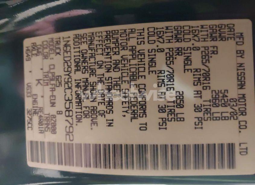 Photo 9 of 2002 Nissan Frontier SE-V6 (VIN 1N6ED29Y92C358792)