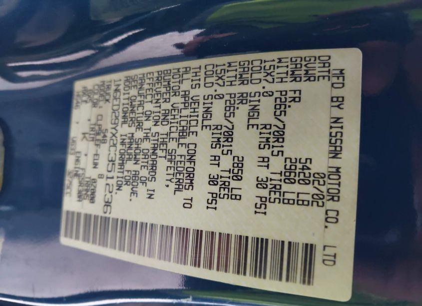 Photo 9 of 2002 Nissan Frontier XE-V6 (VIN 1N6ED29YX2C351236)