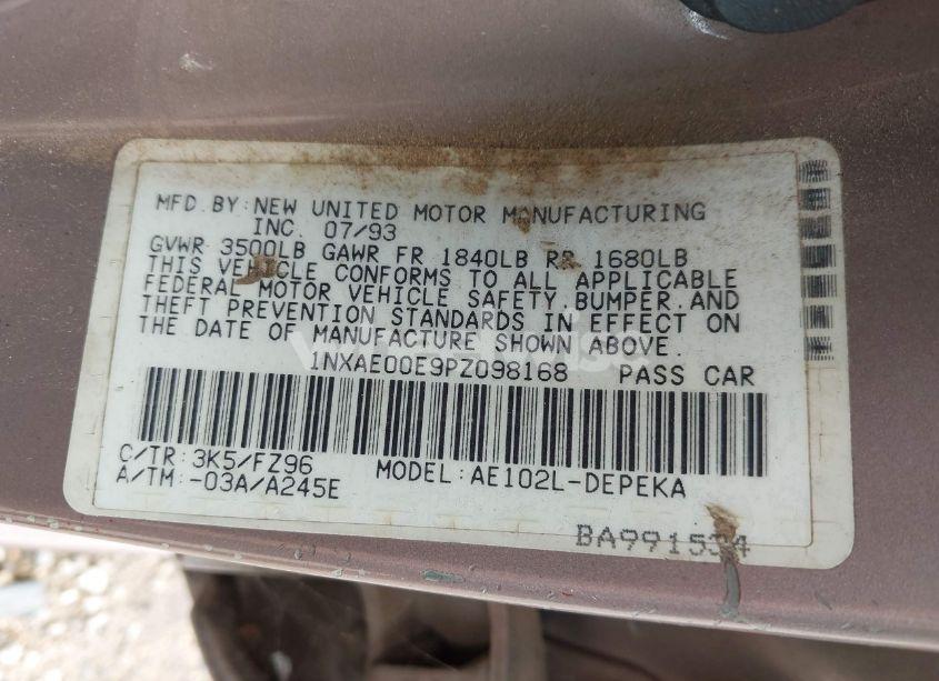 Photo 9 of 1993 Toyota Corolla LE (VIN 1NXAE00E9PZ098168)