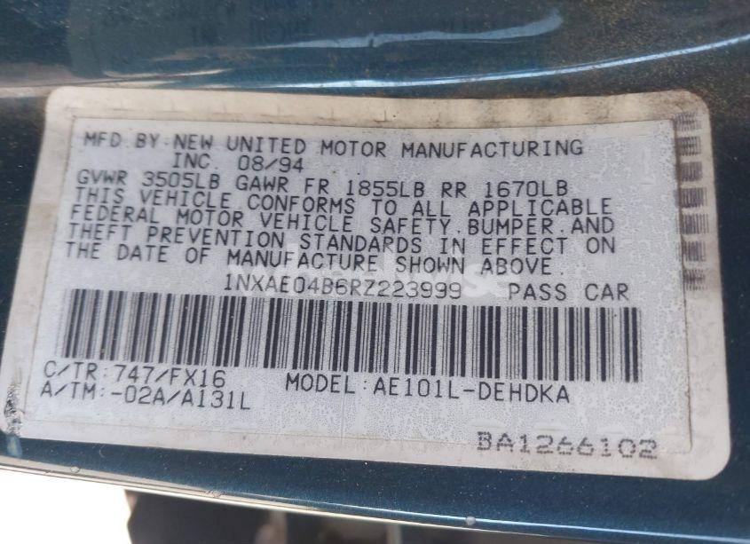 Photo 9 of 1994 Toyota Corolla (VIN 1NXAE04B6RZ223999)