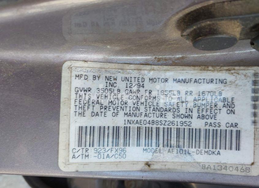 Photo 9 of 1995 Toyota Corolla (VIN 1NXAE04B8SZ261952)