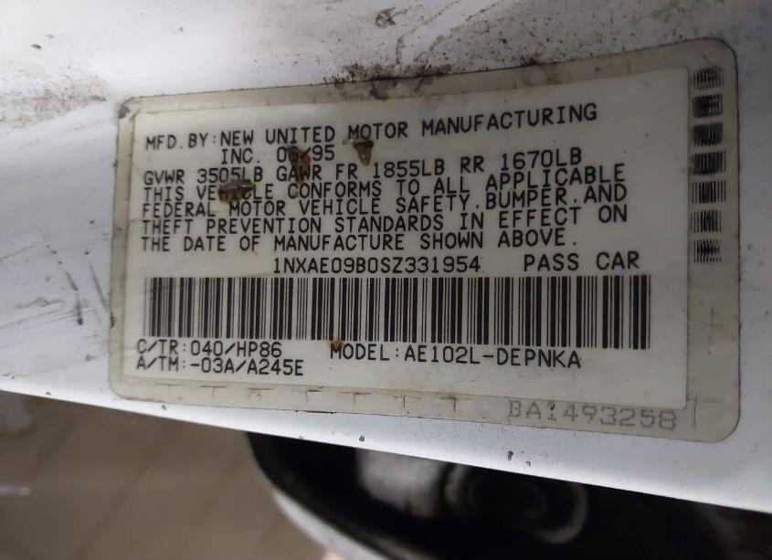 Photo 9 of 1995 Toyota Corolla LE/DX (VIN 1NXAE09B0SZ331954)