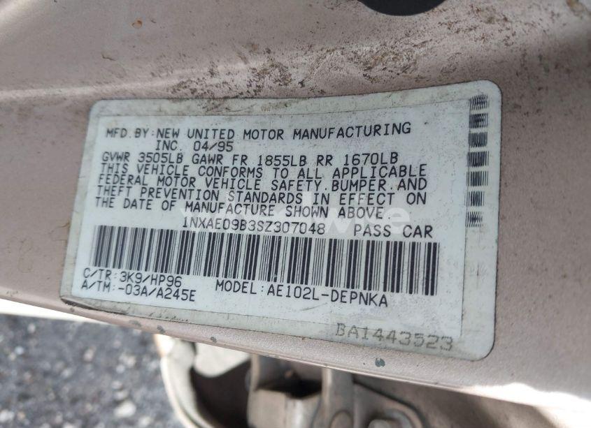 Photo 9 of 1995 Toyota Corolla LE/DX (VIN 1NXAE09B3SZ307048)