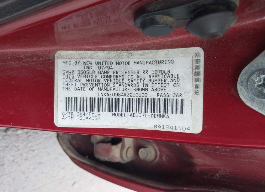 Photo 9 of 1994 Toyota Corolla LE/DX (VIN 1NXAE09B4RZ213139)