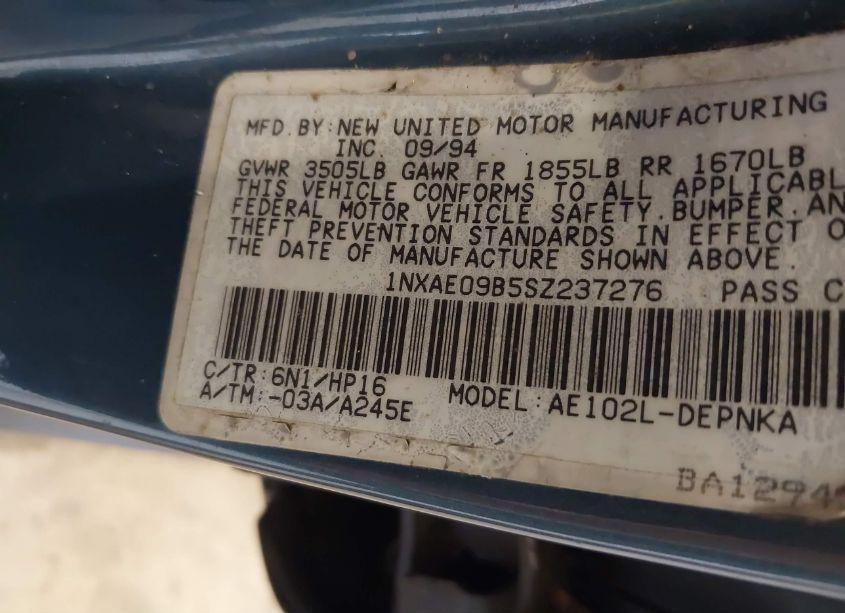 Photo 9 of 1995 Toyota Corolla LE/DX (VIN 1NXAE09B5SZ237276)