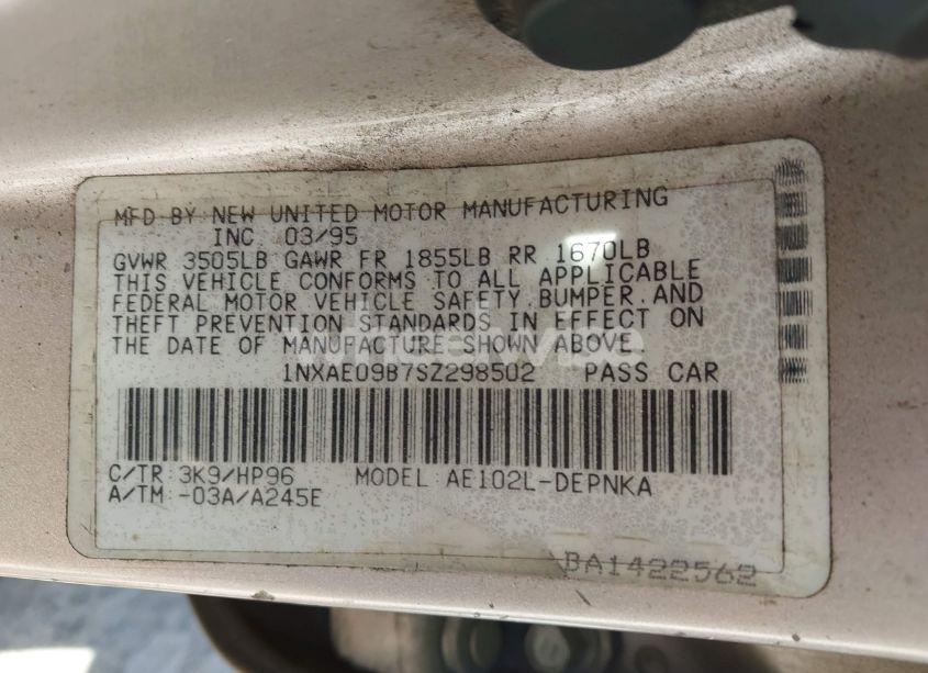 Photo 9 of 1995 Toyota Corolla LE/DX (VIN 1NXAE09B7SZ298502)