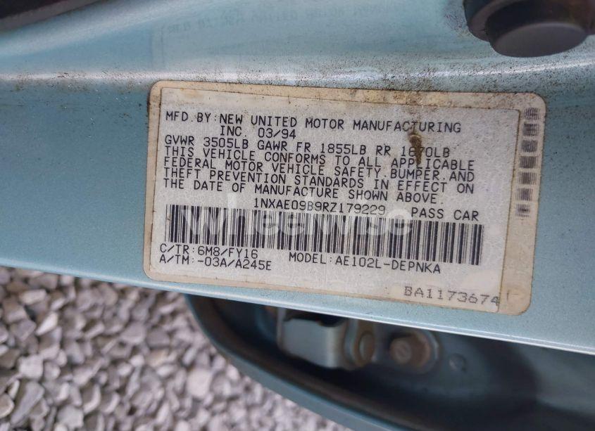 Photo 9 of 1994 Toyota Corolla LE/DX (VIN 1NXAE09B9RZ179229)