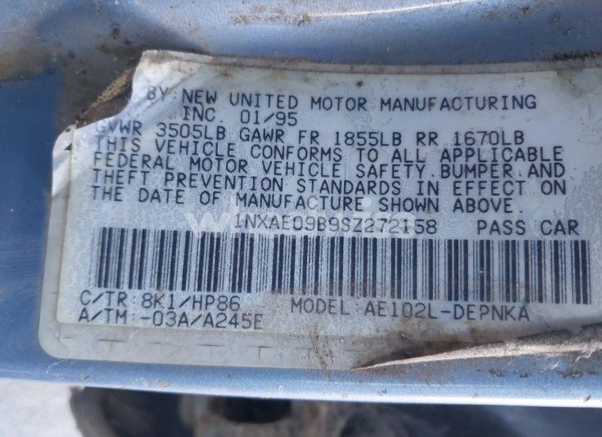 Photo 9 of 1995 Toyota Corolla LE/DX (VIN 1NXAE09B9SZ272158)