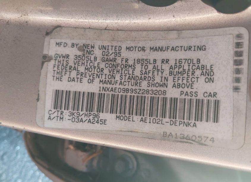 Photo 9 of 1995 Toyota Corolla LE/DX (VIN 1NXAE09B9SZ283208)